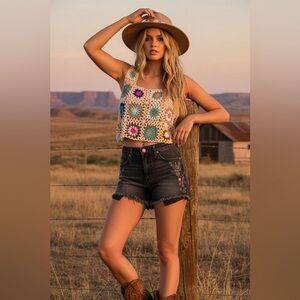 SS2 New Sewn & Seen granny square crochet tank tops small medium large layer